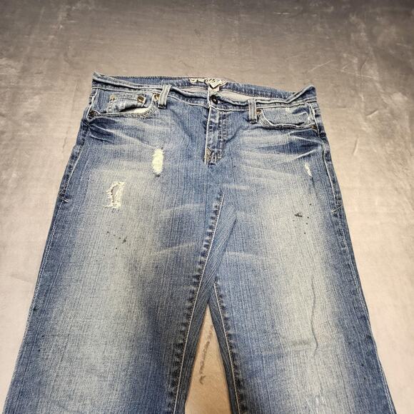 Old Navy Jeans Womens 8 Blue Flare Low Rise Distressed Stretch Paint Splatter - Picture 2 of 12